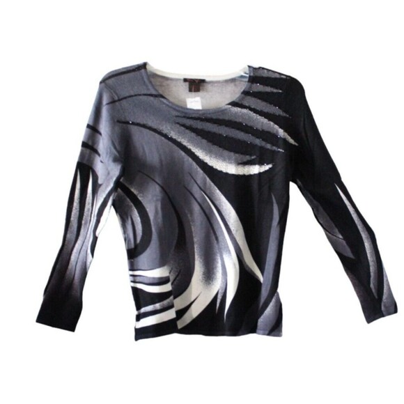 Alison Sheri Sweater Black Gray & White with Seguins Pullover Woman' Size XL - Picture 1 of 5